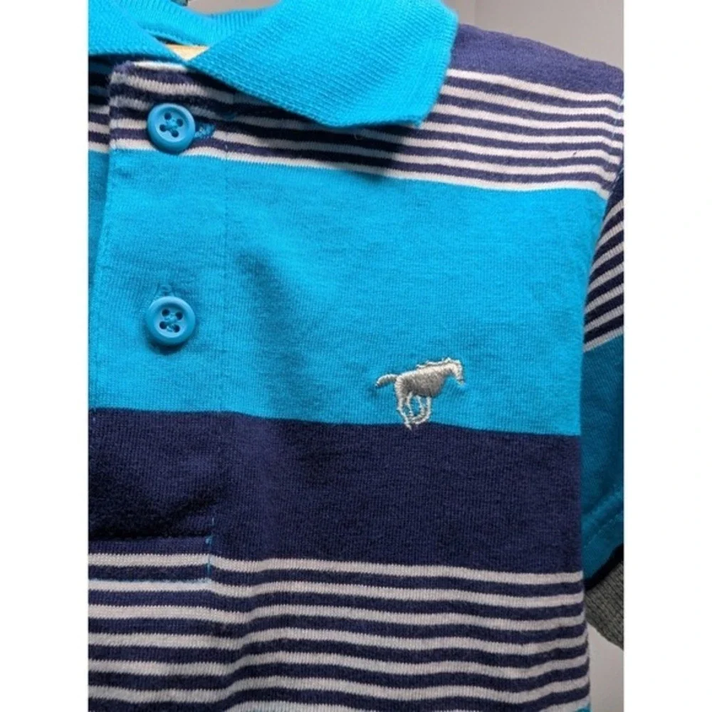 Wrangler Jeans Co Kids Long Sleeve Polo Shirt Blue Stripe Horse Embroidery 18 Mo